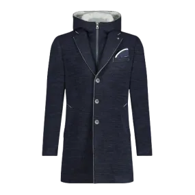 Blue Industry - Laser Edge Trench Coat With Removable Hood - Navy