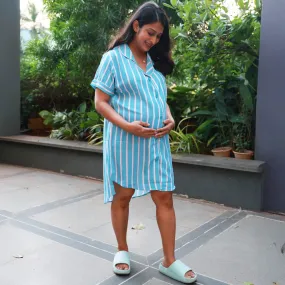 Blue Stirped Printed Shirt Dress