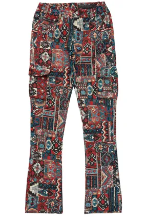 Boys Nard Red Multi Tapestry Stacked Flare Jean