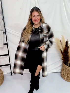 Brown Plaid Button Down Shacket