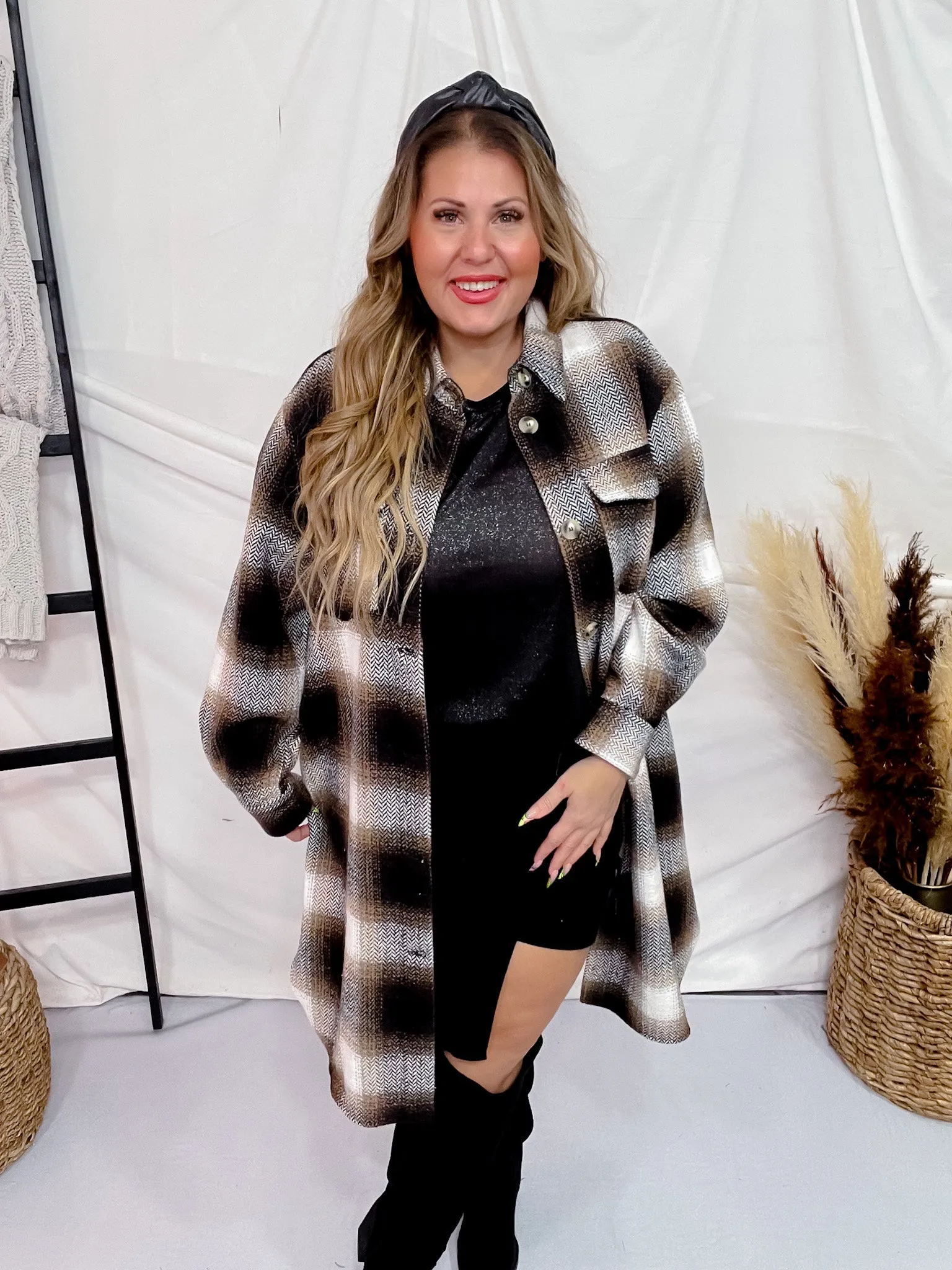Brown Plaid Button Down Shacket