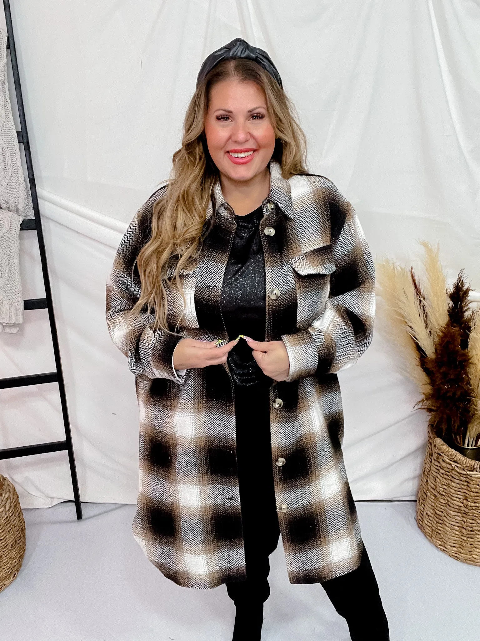 Brown Plaid Button Down Shacket