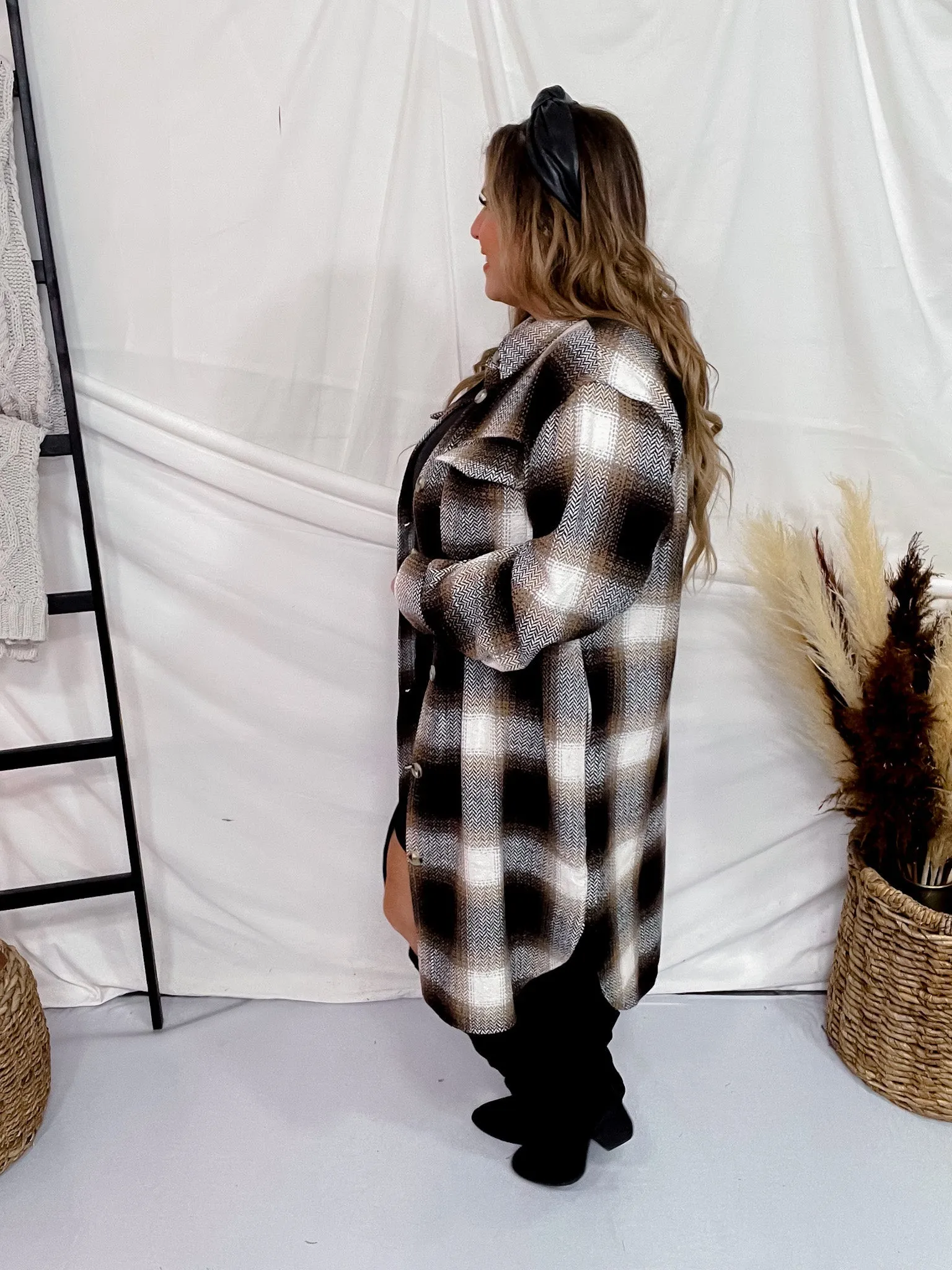 Brown Plaid Button Down Shacket