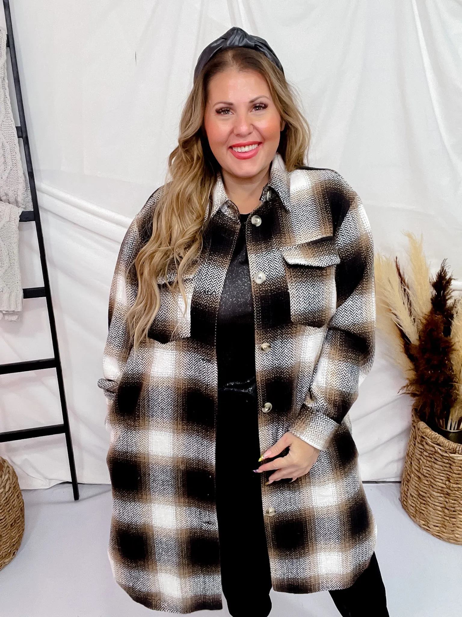 Brown Plaid Button Down Shacket