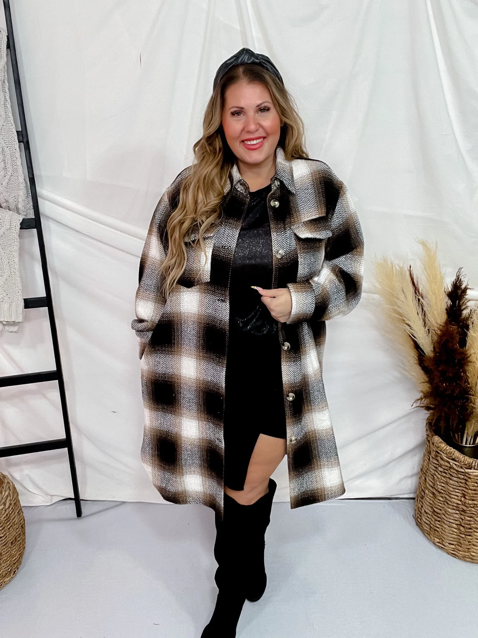 Brown Plaid Button Down Shacket