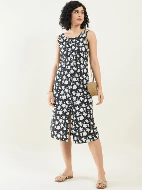 Button-Down Floral Sheath Dress for Women | Monochrome