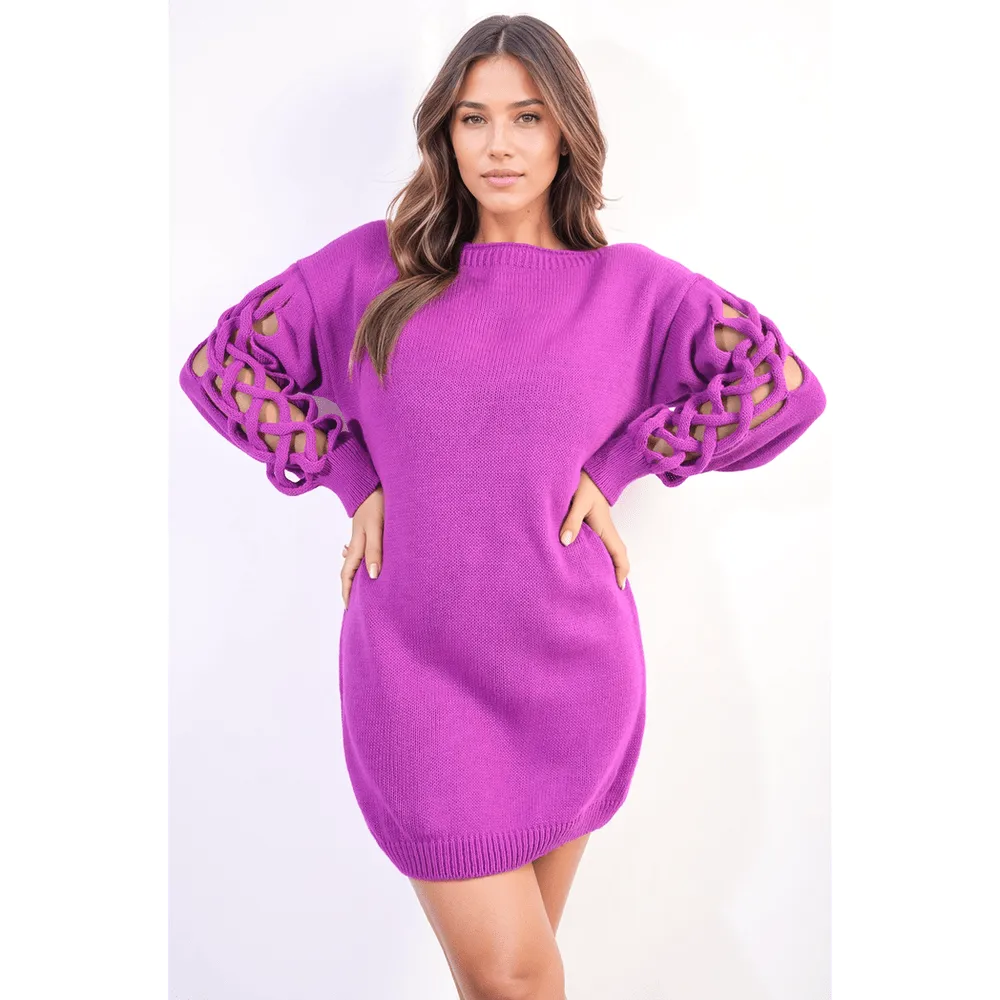 Cable Knit Mini Dress With Cut Out Detail