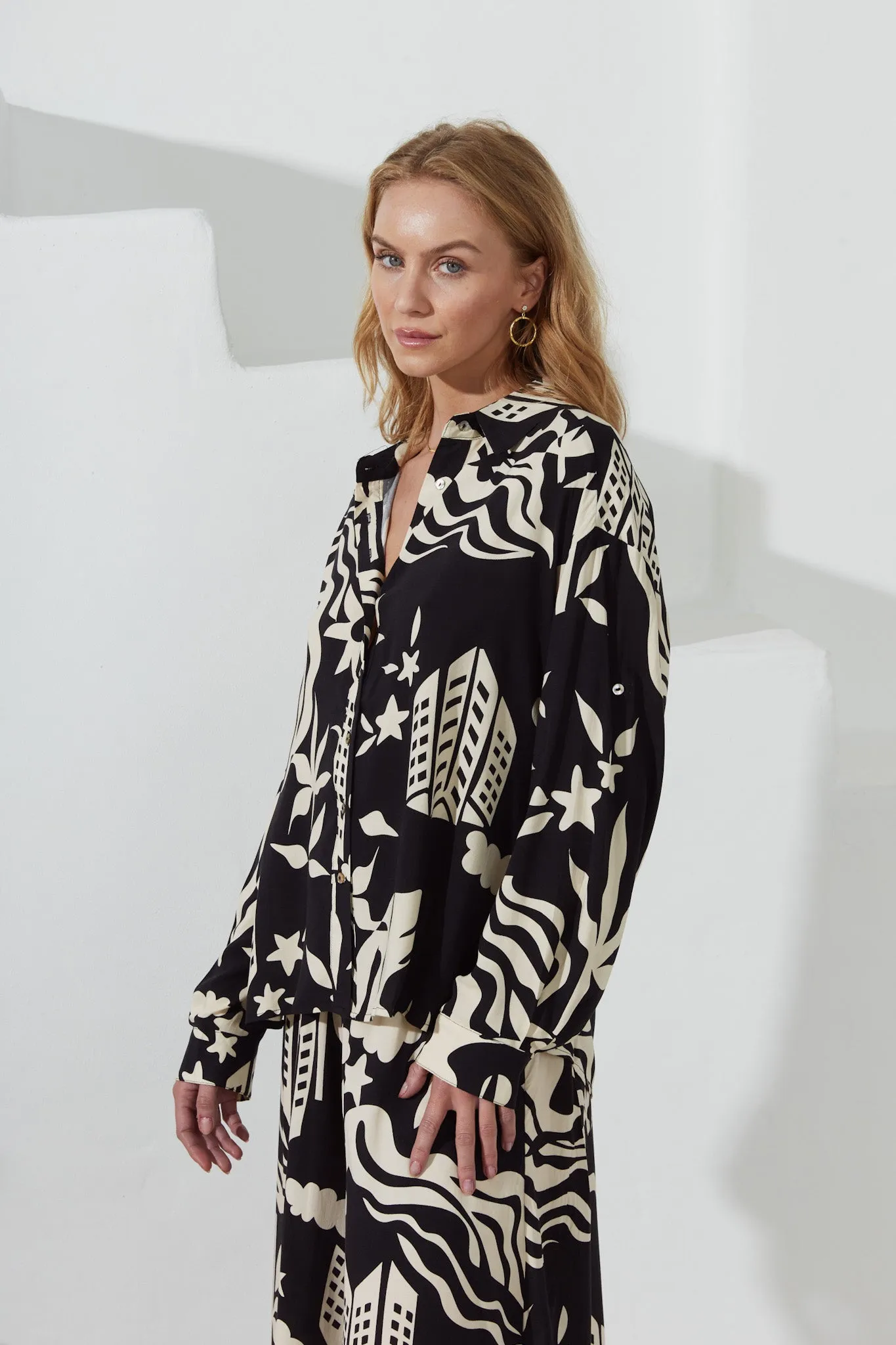 Cali Black Abstract Long Sleeve Shirt