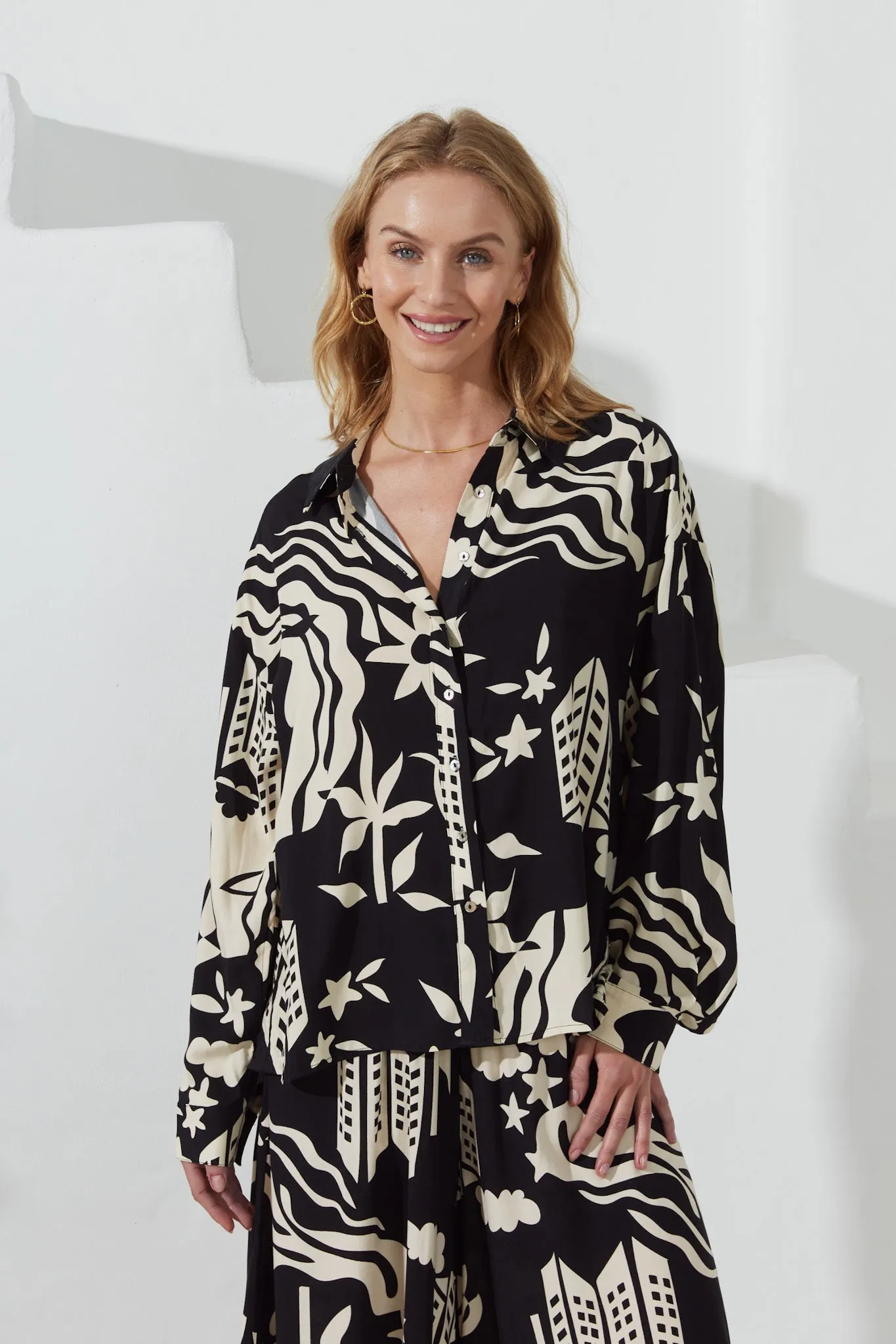 Cali Black Abstract Long Sleeve Shirt