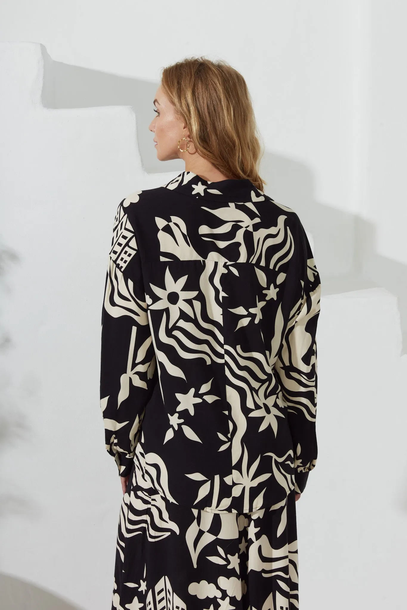 Cali Black Abstract Long Sleeve Shirt
