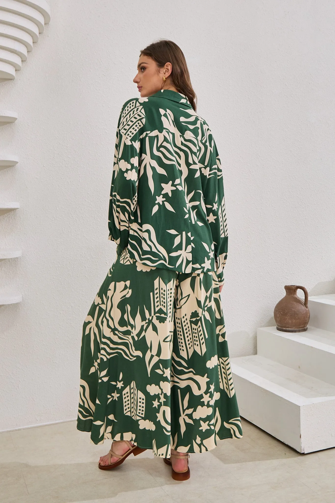 Cali Green Abstract Long Sleeve Shirt