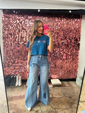 Carolyn Washed Denim Bell Bottom Pants