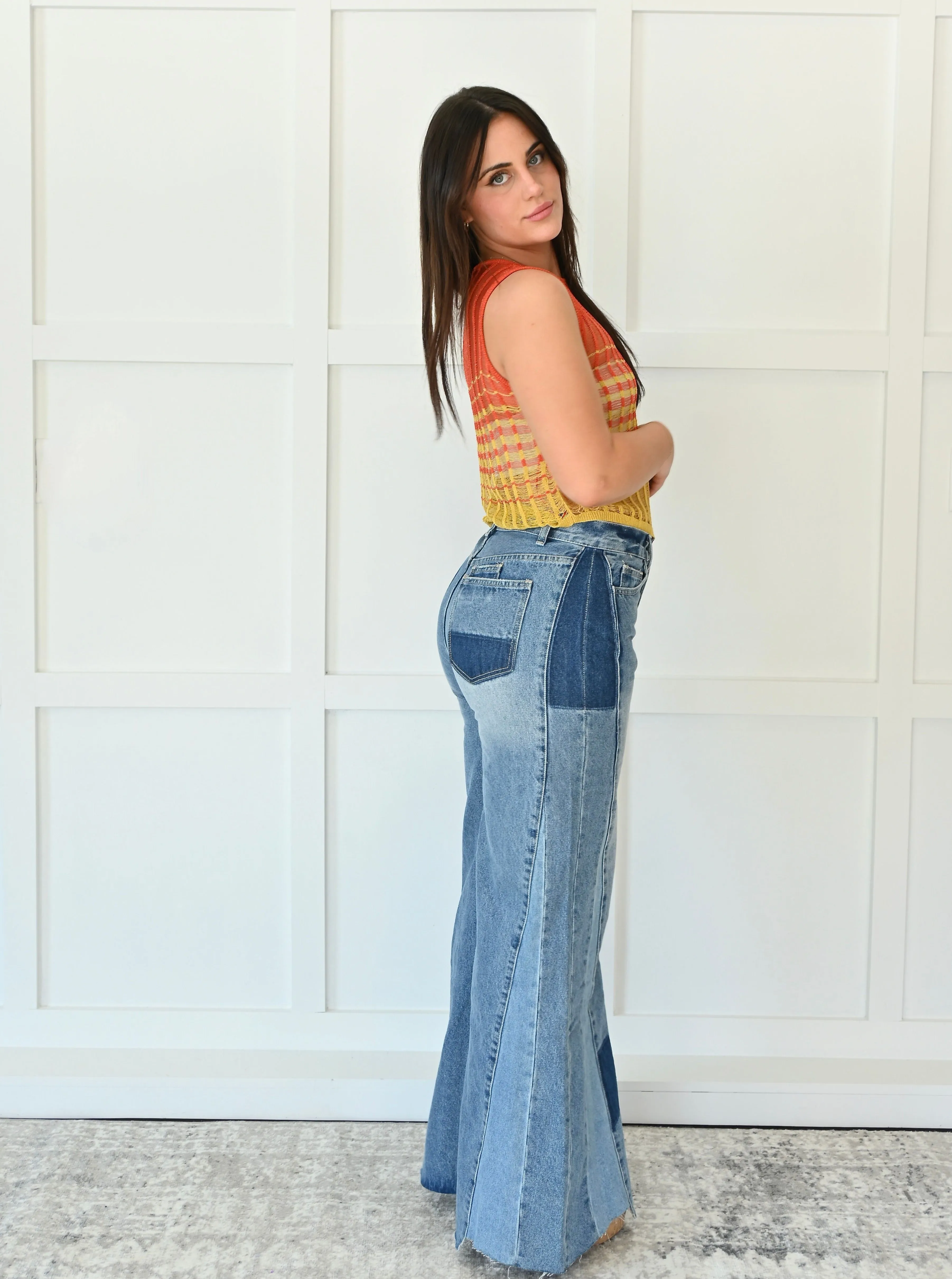 Carolyn Washed Denim Bell Bottom Pants