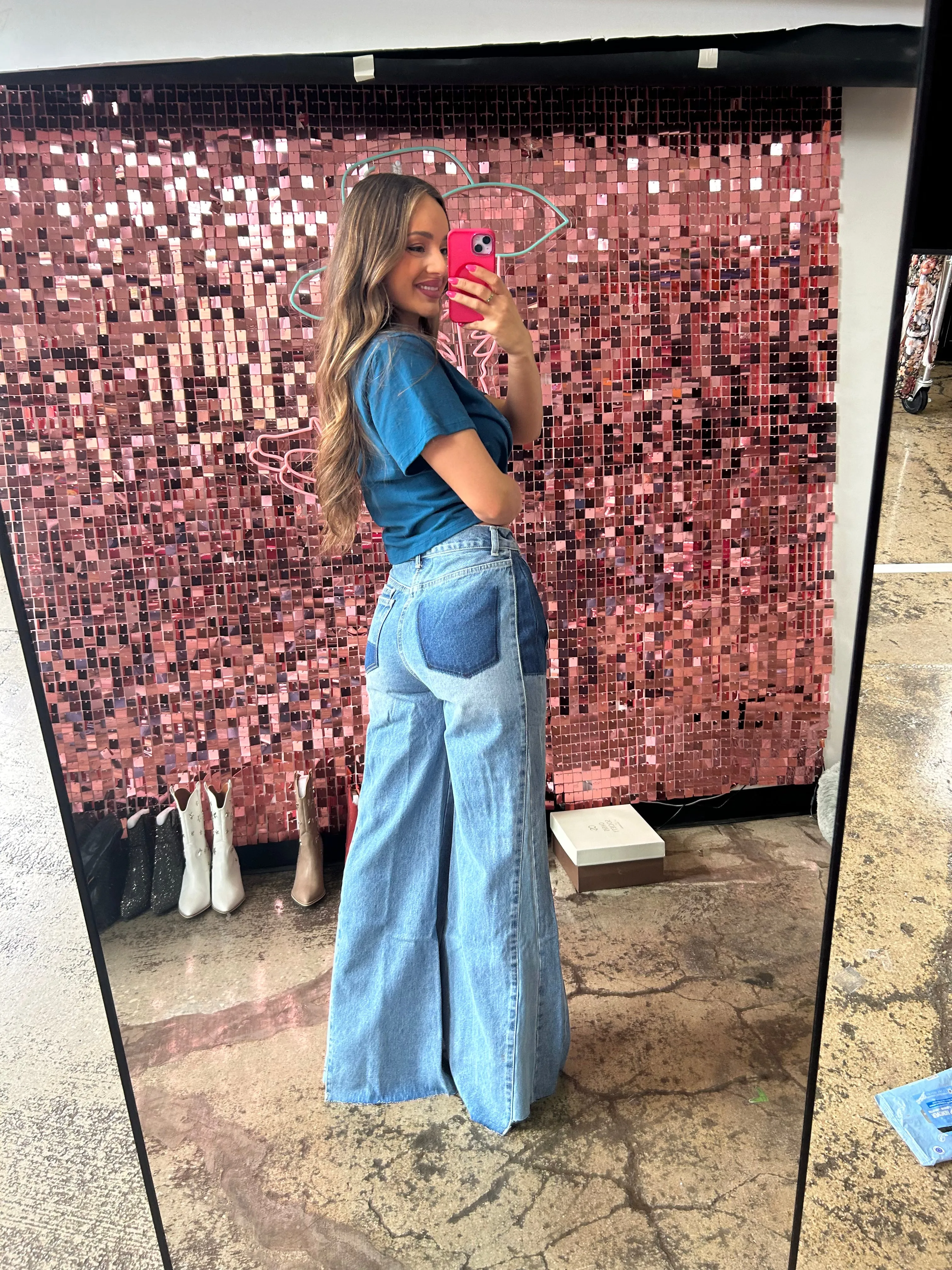 Carolyn Washed Denim Bell Bottom Pants
