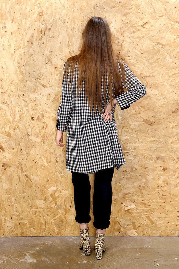 Check List Monochrome Button Up Midi Dress