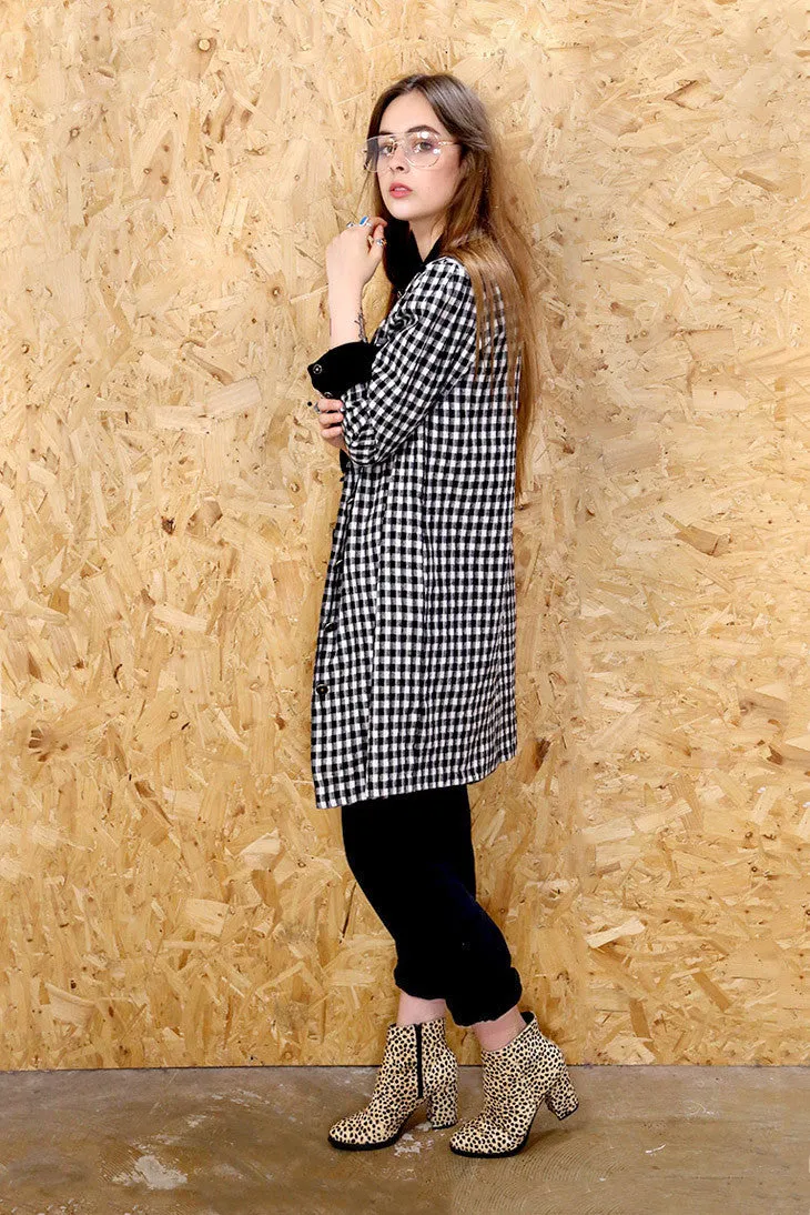 Check List Monochrome Button Up Midi Dress