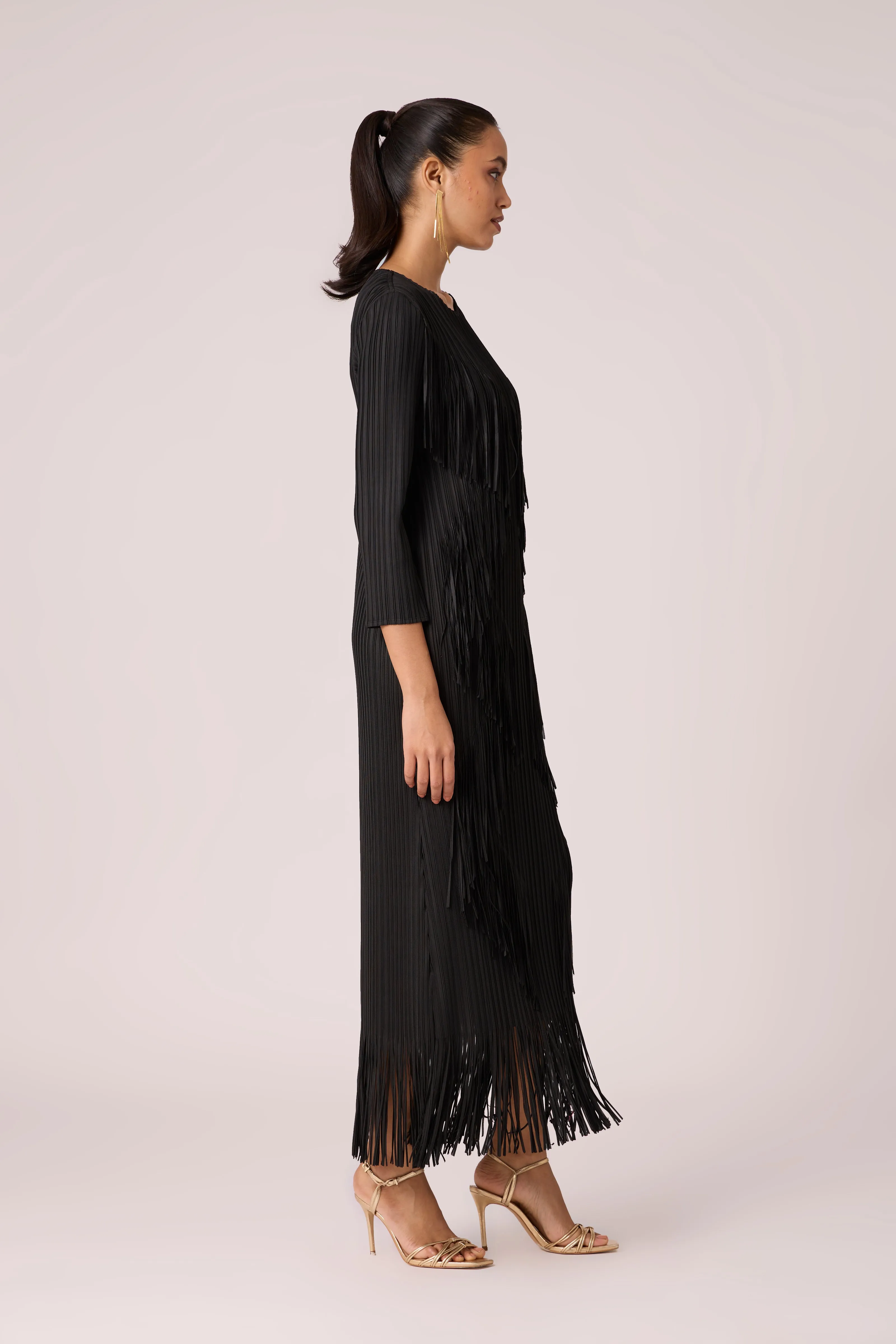 Chloe Fringed Dress - Black