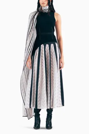 Coal Corset Top With Knit Print Dome Skirt & 3D Scarf