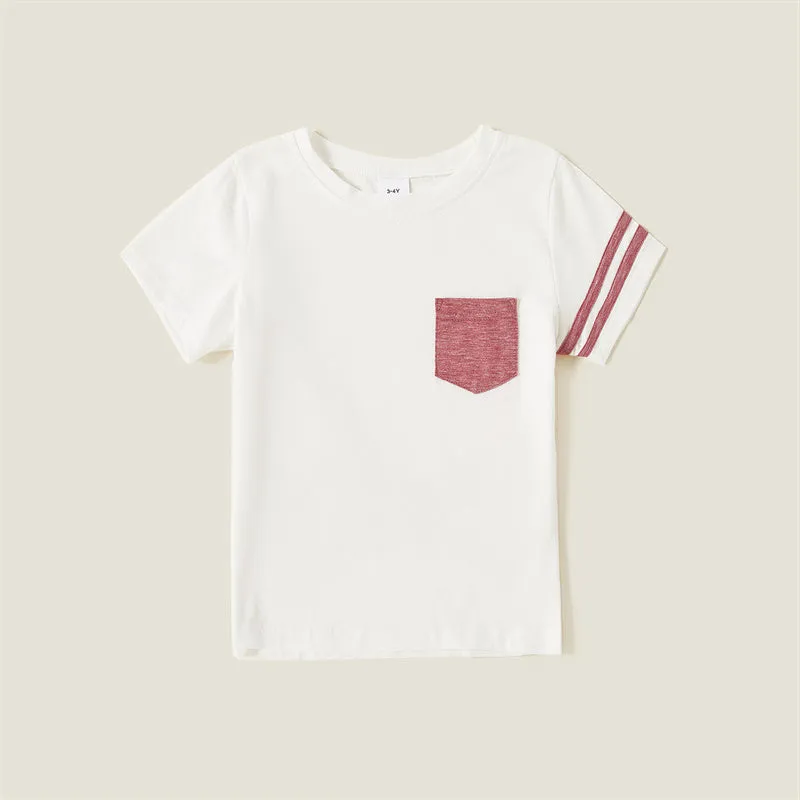Colorful Striped Dress Stitching Short Sleeve T-shirt Family Matching Outfits