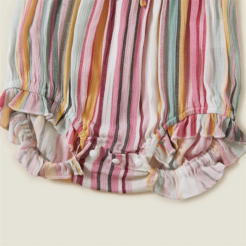 Colorful Striped Dress Stitching Short Sleeve T-shirt Family Matching Outfits