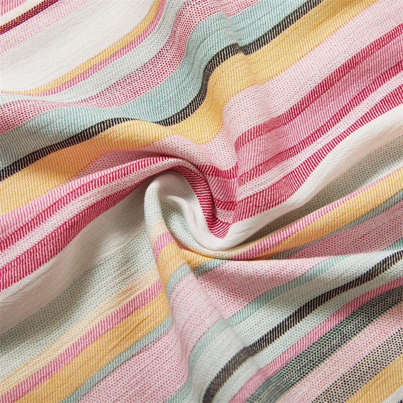 Colorful Striped Dress Stitching Short Sleeve T-shirt Family Matching Outfits
