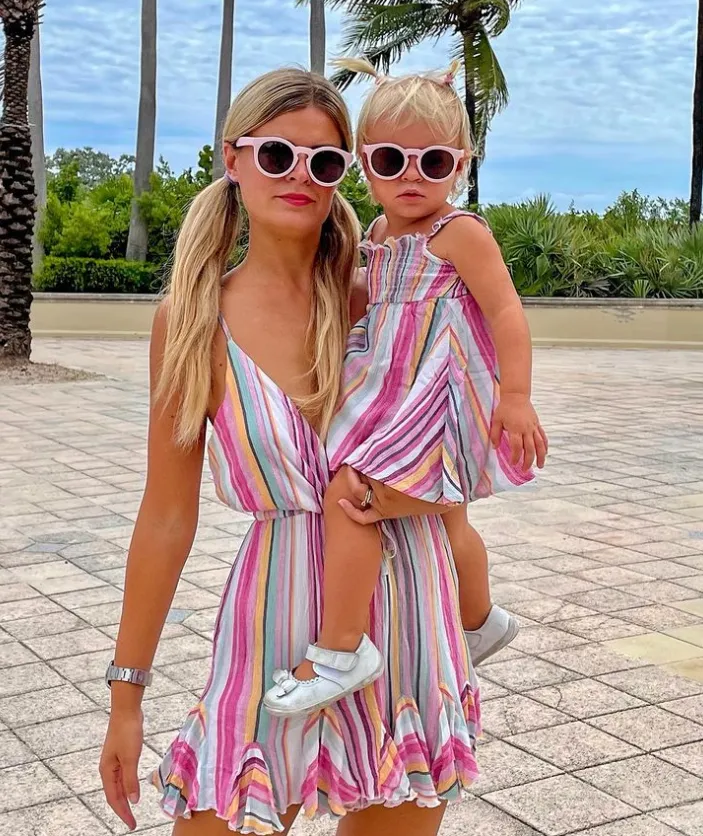 Colorful Striped Dress Stitching Short Sleeve T-shirt Family Matching Outfits