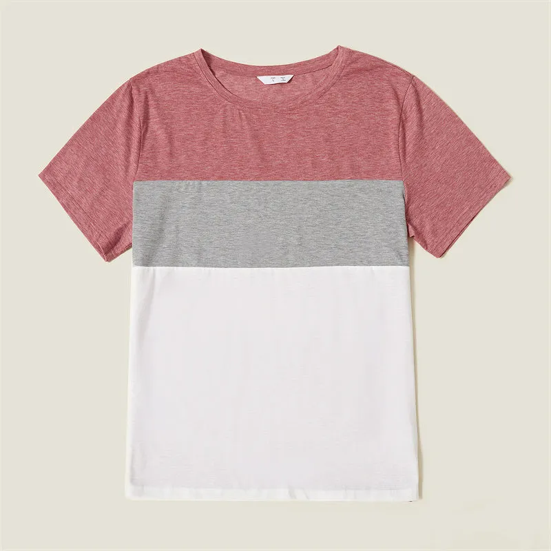 Colorful Striped Dress Stitching Short Sleeve T-shirt Family Matching Outfits