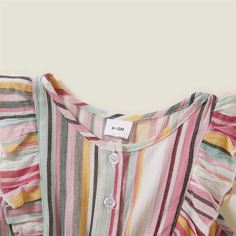Colorful Striped Dress Stitching Short Sleeve T-shirt Family Matching Outfits