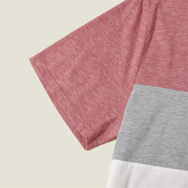 Colorful Striped Dress Stitching Short Sleeve T-shirt Family Matching Outfits