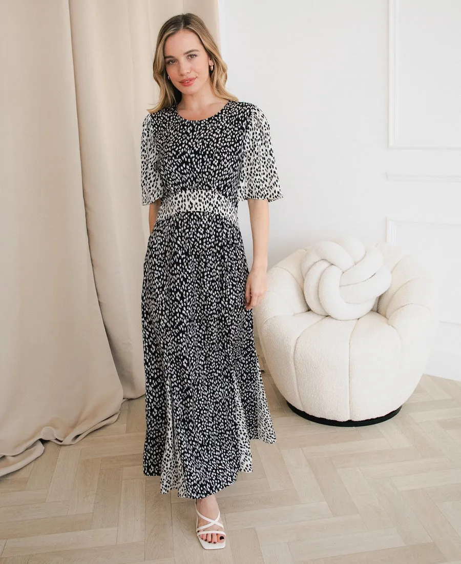 Contrast Animal Satin Midi Occasion Dress