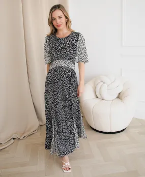Contrast Animal Satin Midi Occasion Dress