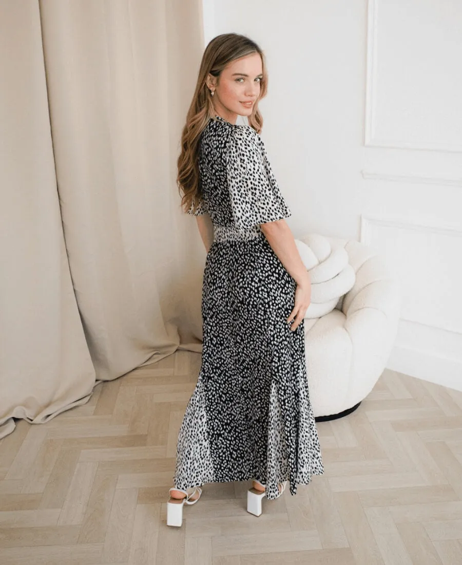 Contrast Animal Satin Midi Occasion Dress