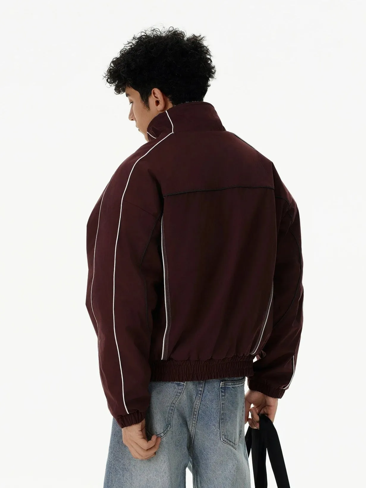 Contrast Stripe Detail Shearling Lined Zip Jacket