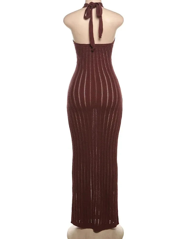 Crochet Halter Maxi Dress with Cutouts
