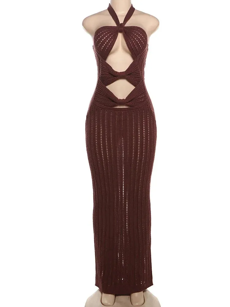 Crochet Halter Maxi Dress with Cutouts