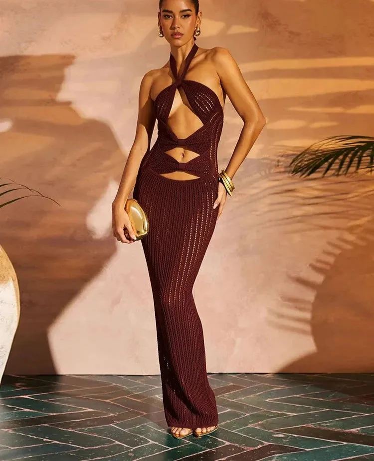 Crochet Halter Maxi Dress with Cutouts