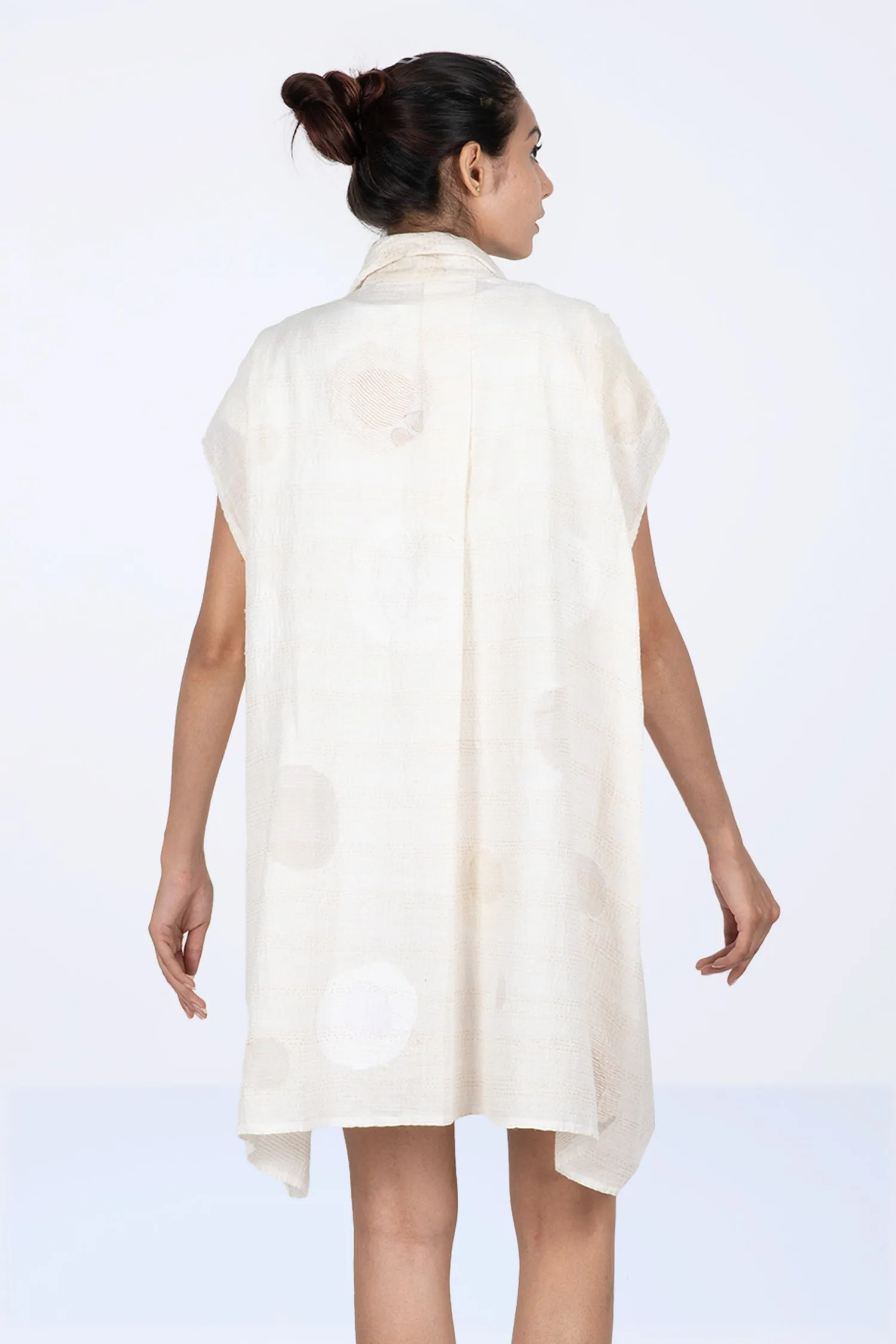 CUT THROUGH DOT AND HOLES KANTHA SHIRT DRESS - cd2426-ivy -