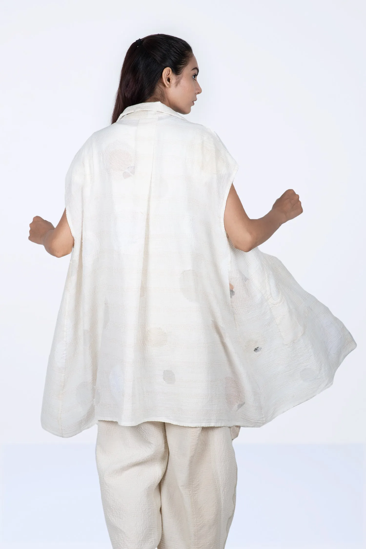 CUT THROUGH DOT AND HOLES KANTHA SHIRT DRESS - cd2426-ivy -