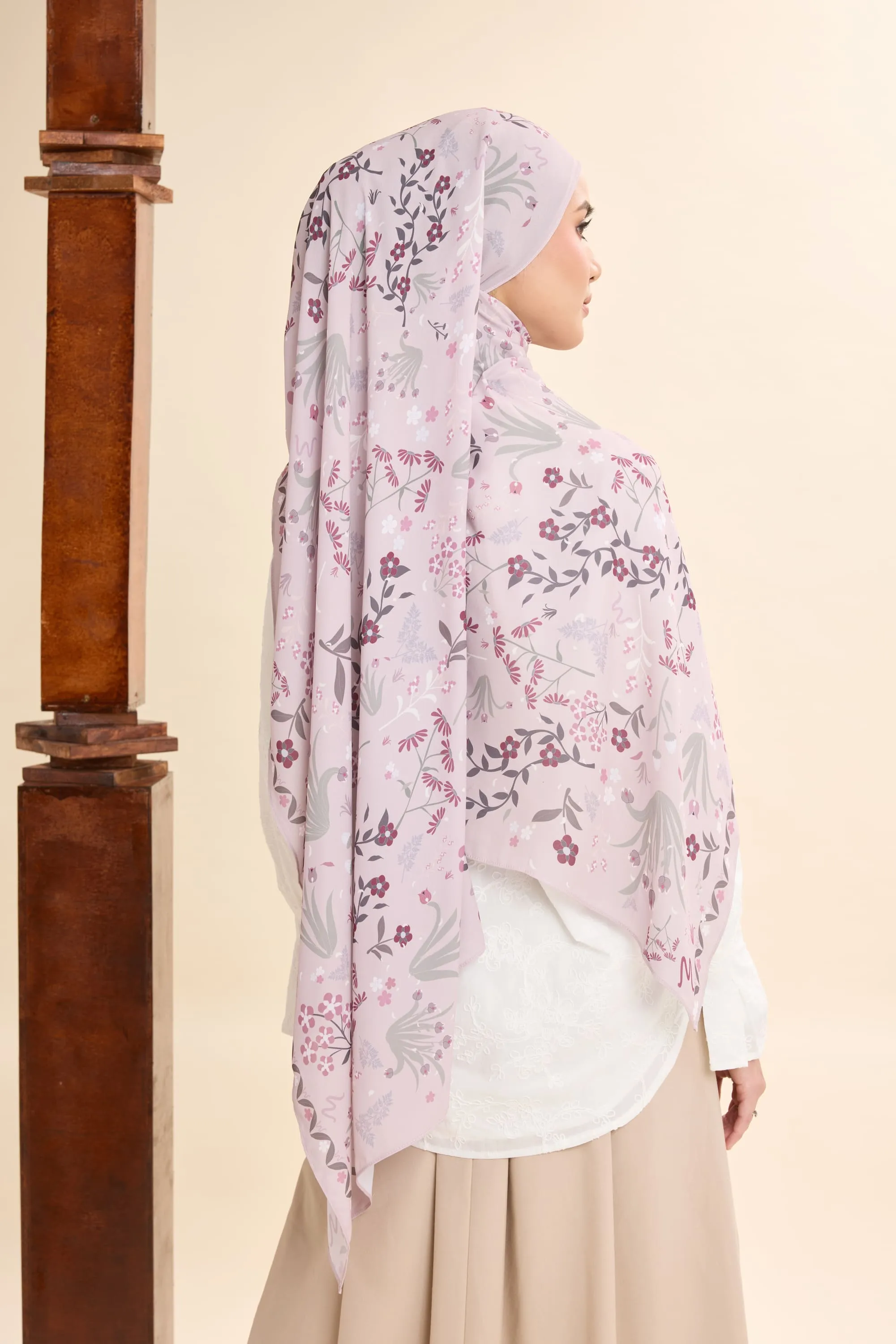 Daian Soft Mauve Printed Chiffon Shawl