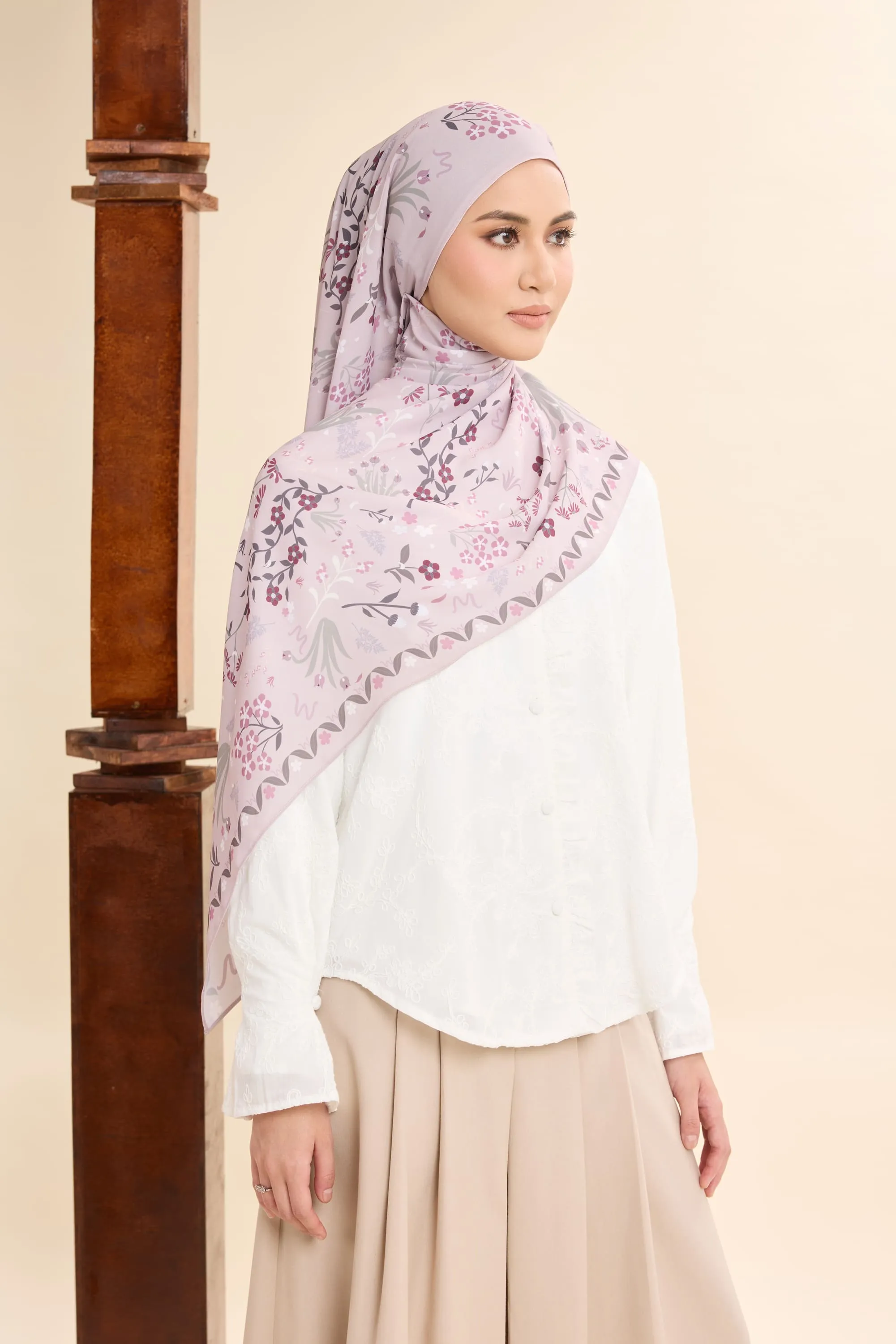 Daian Soft Mauve Printed Chiffon Shawl