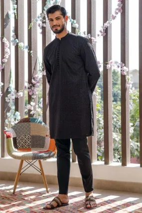 Deepak Perwani Men - Black Cotton Embroidered Kurta Pajama - MOF1883 - 2 Piece