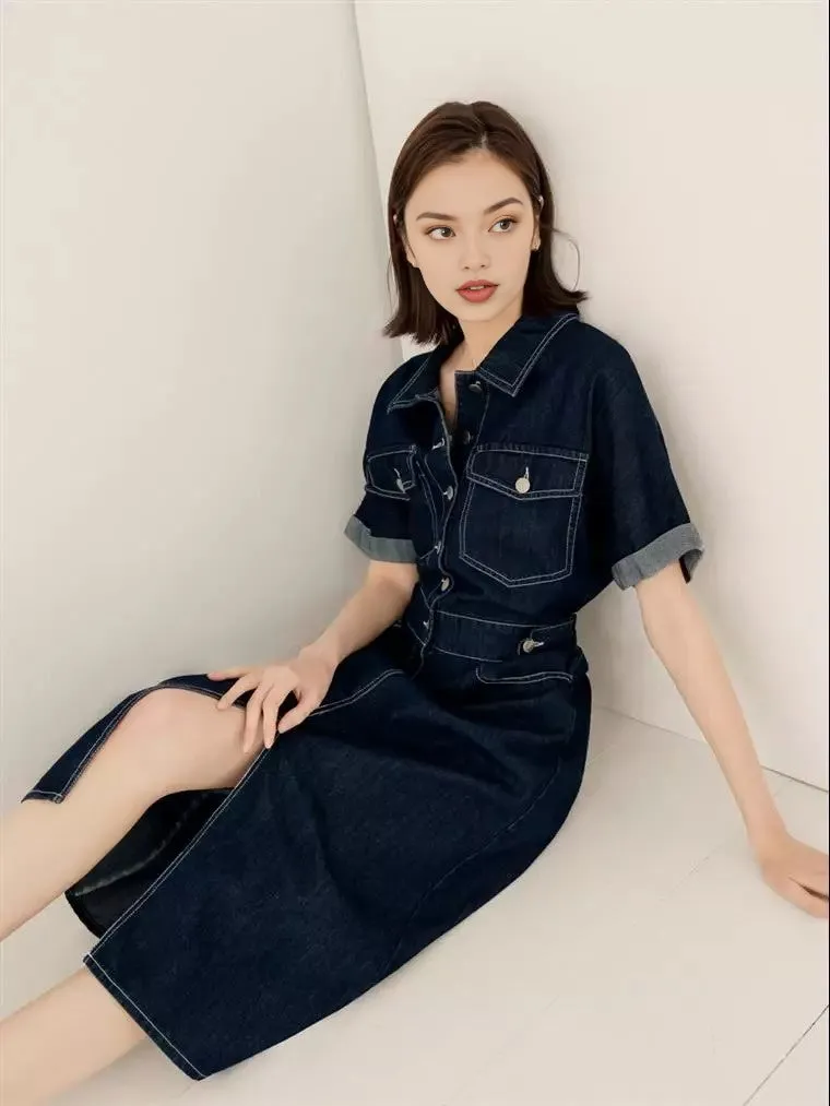 Denim Elastic Back Dress