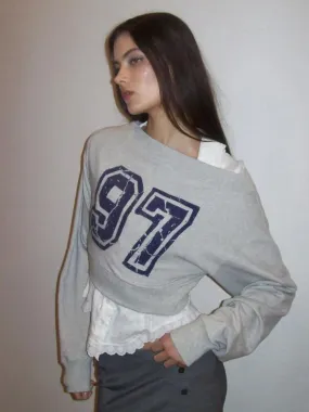 Diagonal Collar Long Sleeves Letter Print Sweatshirt Women’S Casual Loose Top Streetwear Autumn Clothes Korean Style