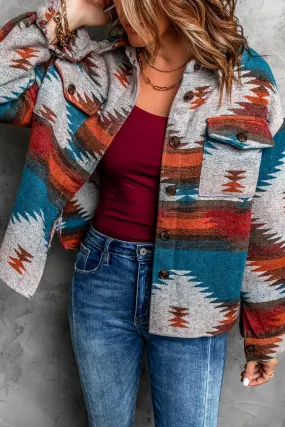 Distressed Aztec Print Lapel Shacket