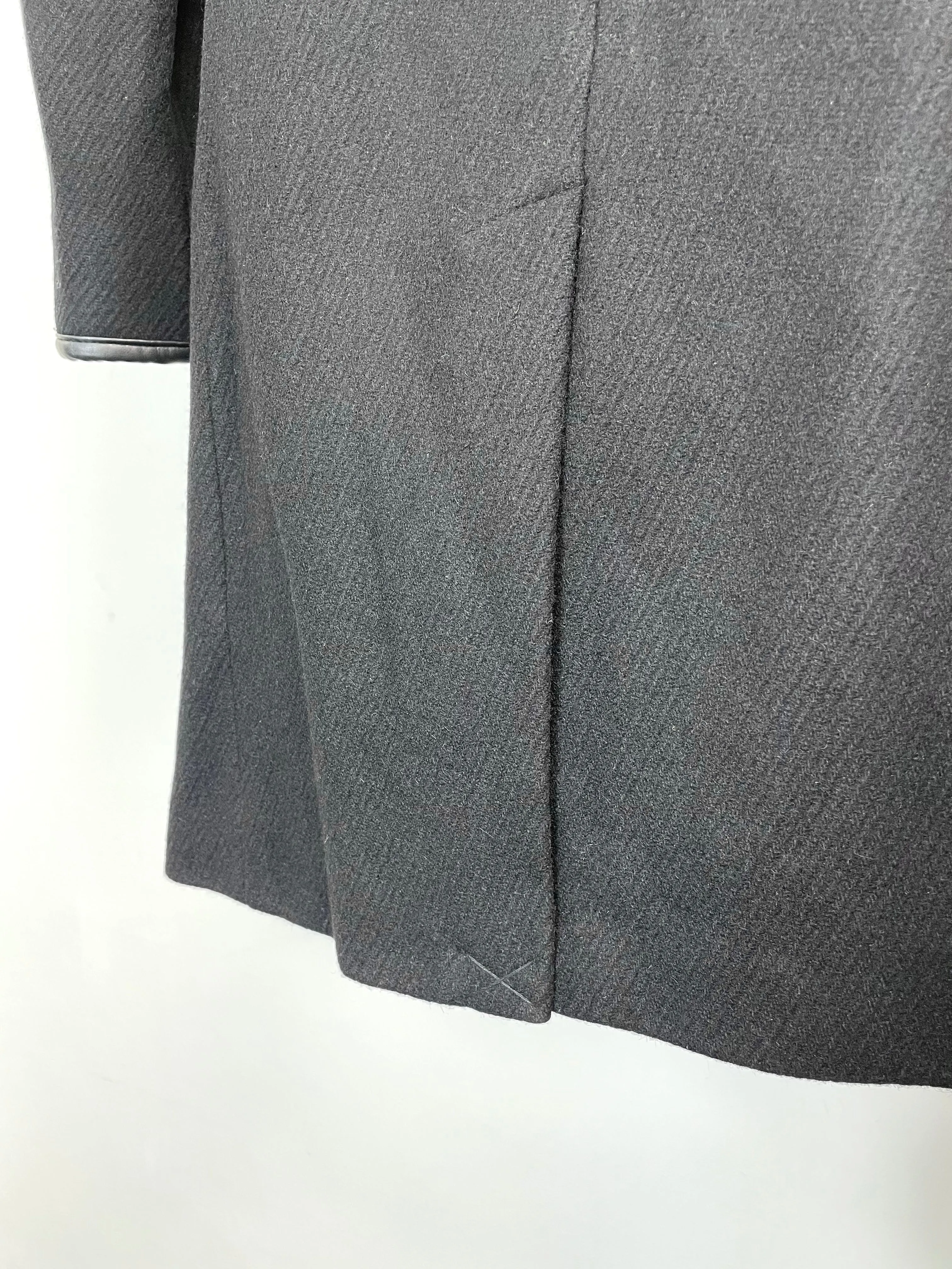 DKNY Women's Wool Blend Leather Trim Wrap Coat in Black - Size XS