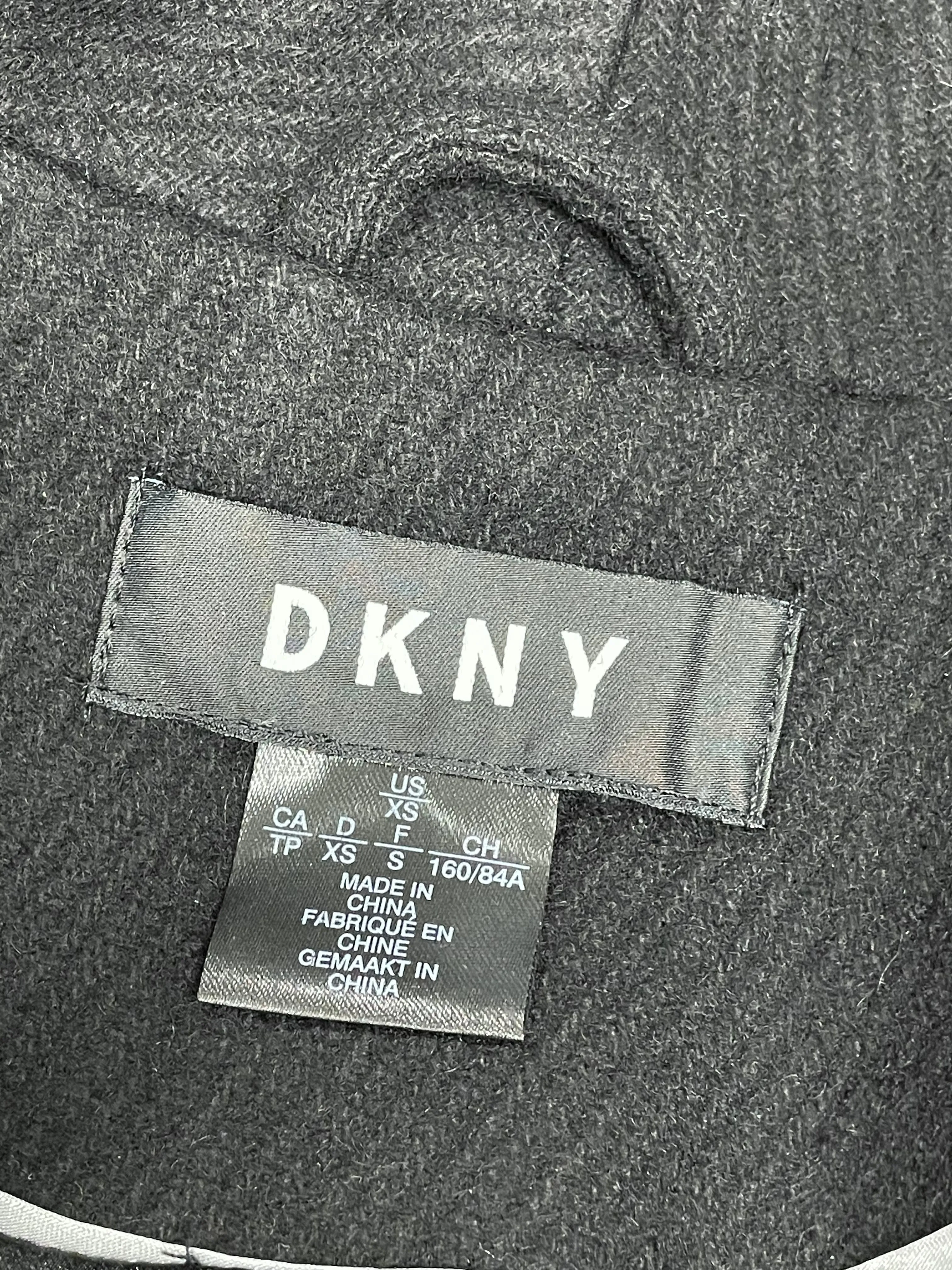 DKNY Women's Wool Blend Leather Trim Wrap Coat in Black - Size XS