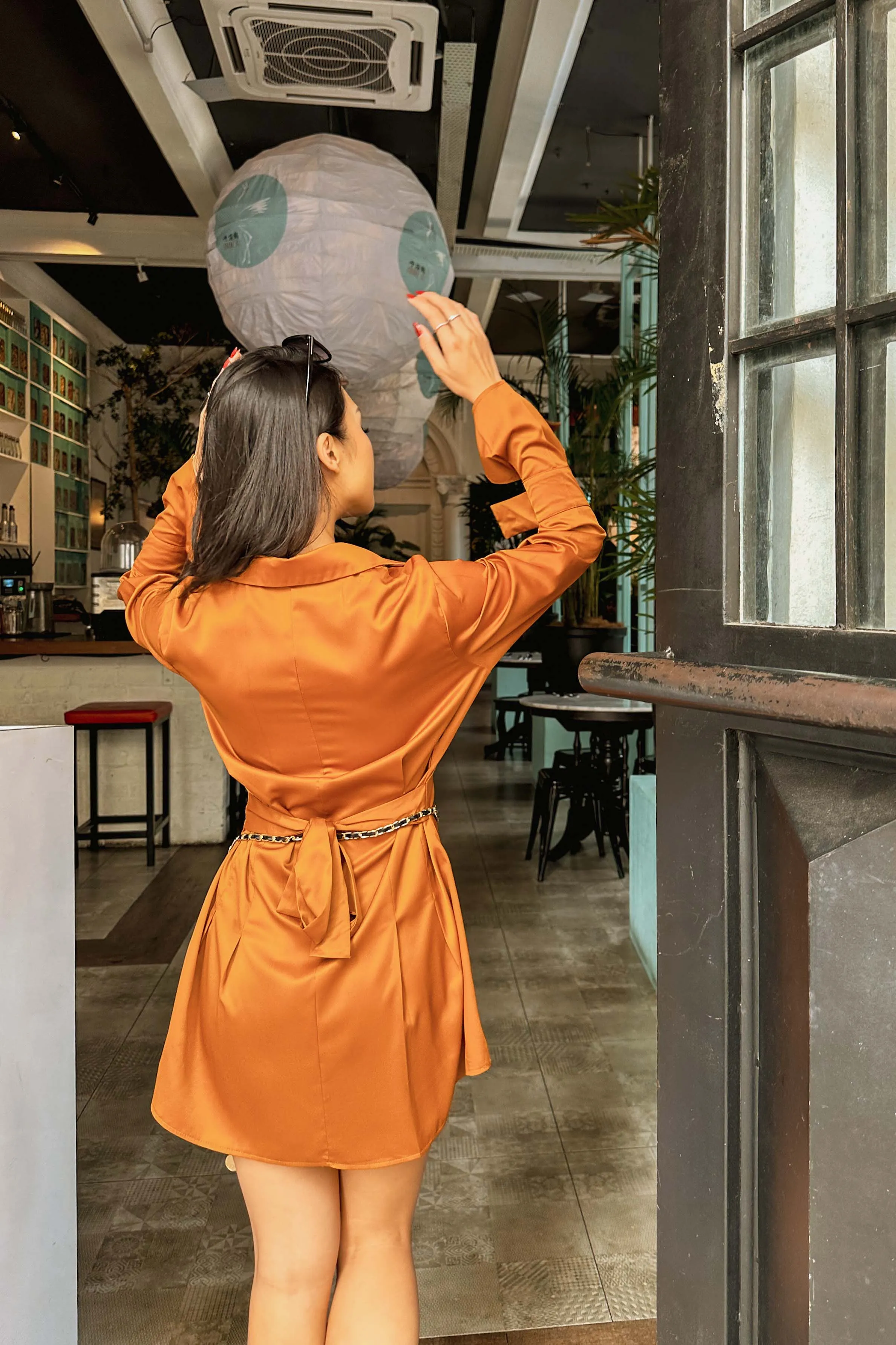 Ducatte Shirt Dress with Chained Belt in Brown