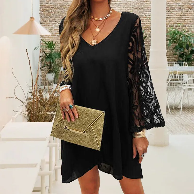 Elegant black dress with lace for women