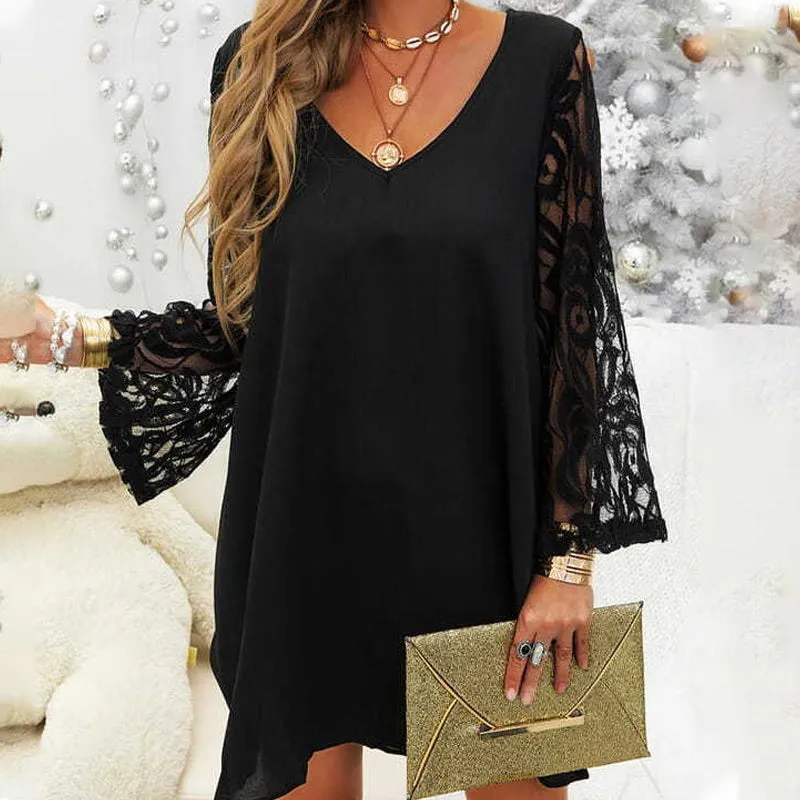 Elegant black dress with lace for women
