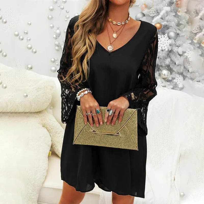 Elegant black dress with lace for women